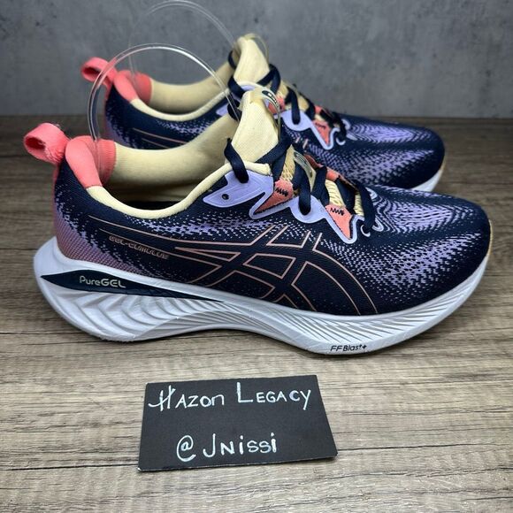 ASICS~Women’s~GEL-Cumulus 25 Midnight Purple/Yellow PureGEL Running Shoes~Sz 9 - Picture 2 of 9